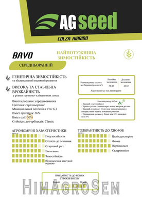 Насіння ріпаку озимого AGseed Байо (Класичний), Класична, Середньоранній, 2025