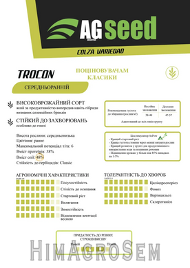 Насіння ріпаку озимого AGseed Трокон (Сорт), Класична, Середньоранній, 2025